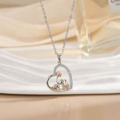 Mother's day heart-shaped animal design stainless steel chain necklace