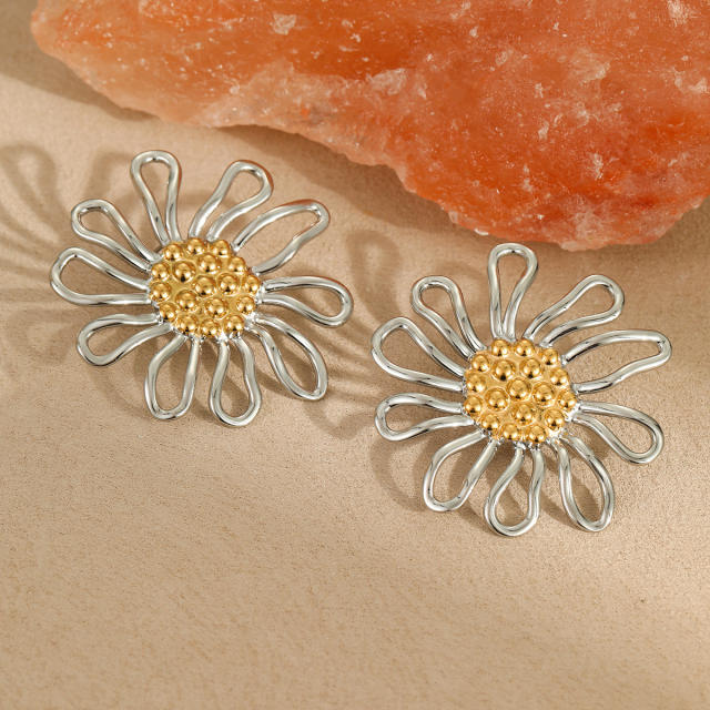 Sweet daisy flower hollow out stainless steel earrings