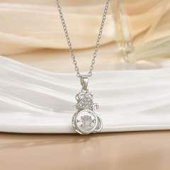 Korean Style Smart rotatable diamond flower crown pendant Necklace stainless steel chain necklace