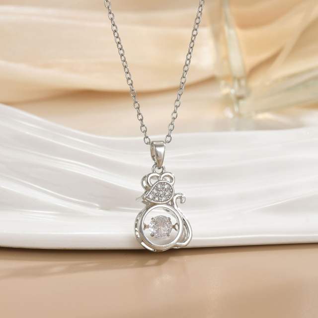Korean Style Smart rotatable diamond flower crown pendant Necklace stainless steel chain necklace