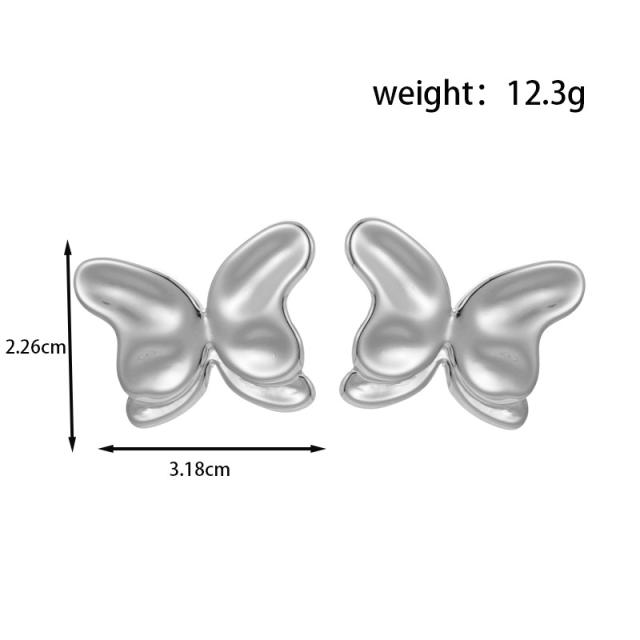 Titanium steel French oval butterfly S-shaped moon stainless steel earrings