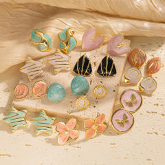 Sweet enamel butterfly star flower heart stainless steel earrings