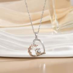 Mother's day heart-shaped animal design stainless steel chain necklace