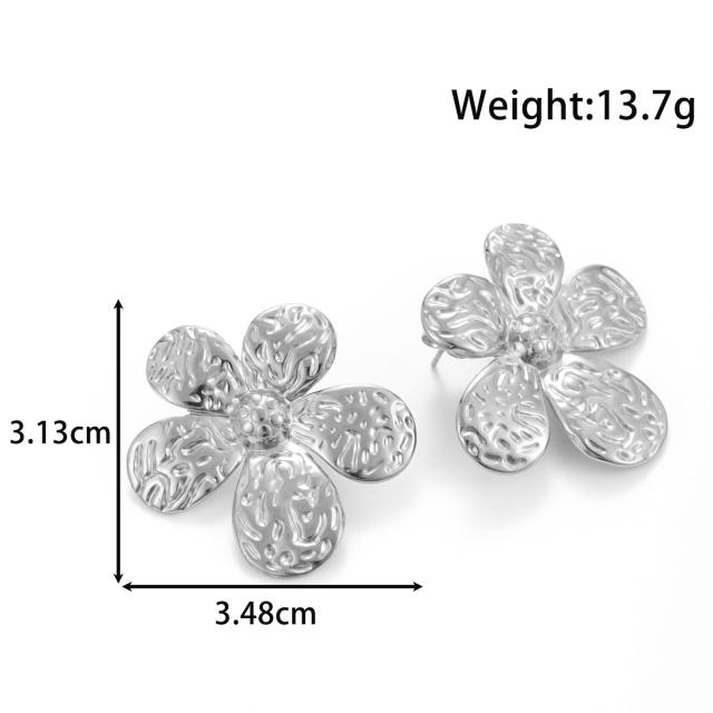 Popular big size petal flower drop shape stainless steel earrings collection