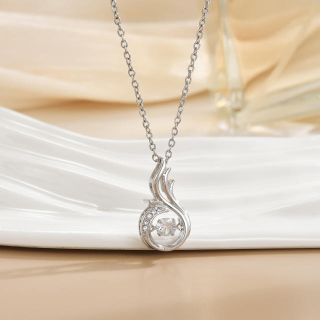 Korean Style Smart rotatable diamond flower crown pendant Necklace stainless steel chain necklace
