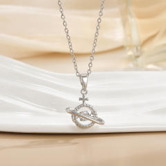 Korean Style Smart rotatable diamond flower crown pendant Necklace stainless steel chain necklace