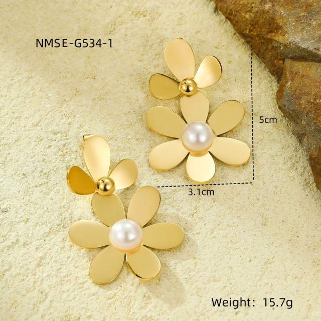 Sweet petal flower stainless steel earrings dangle earrings