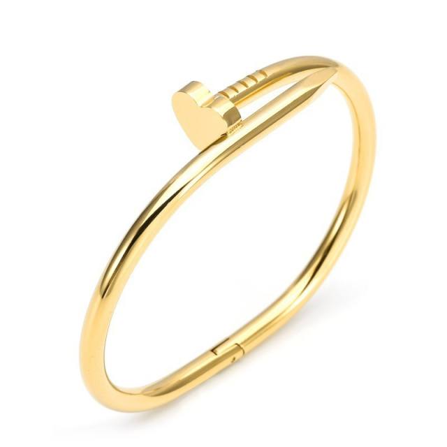 18KG classic hollow clover nail pattern stainless steel bracelet bangle