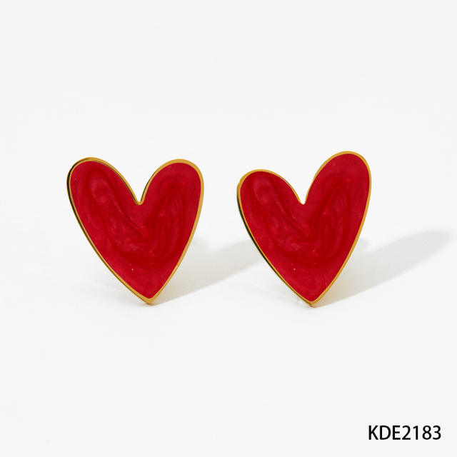 Easy match enamel heart stainless steel necklace earrings suit