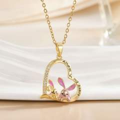 Mother's day heart-shaped animal design stainless steel chain necklace
