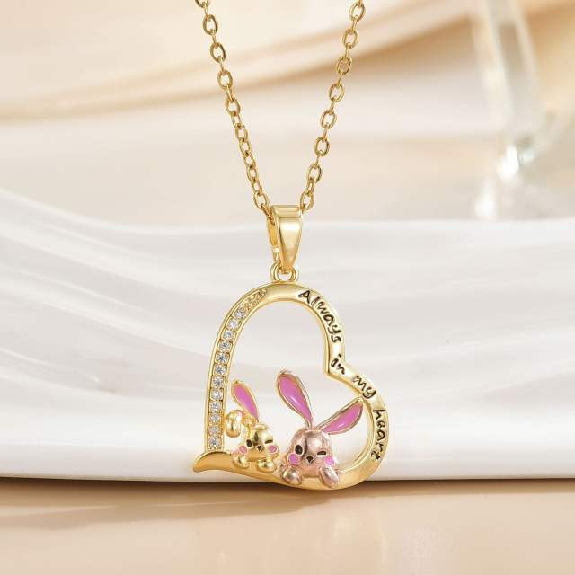 Mother's day heart-shaped animal design stainless steel chain necklace