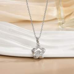 Korean Style Smart rotatable diamond flower crown pendant Necklace stainless steel chain necklace