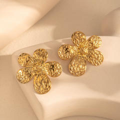 Popular big size petal flower drop shape stainless steel earrings collection