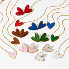 Easy match enamel heart stainless steel necklace earrings suit