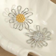 Sweet daisy flower hollow out stainless steel earrings