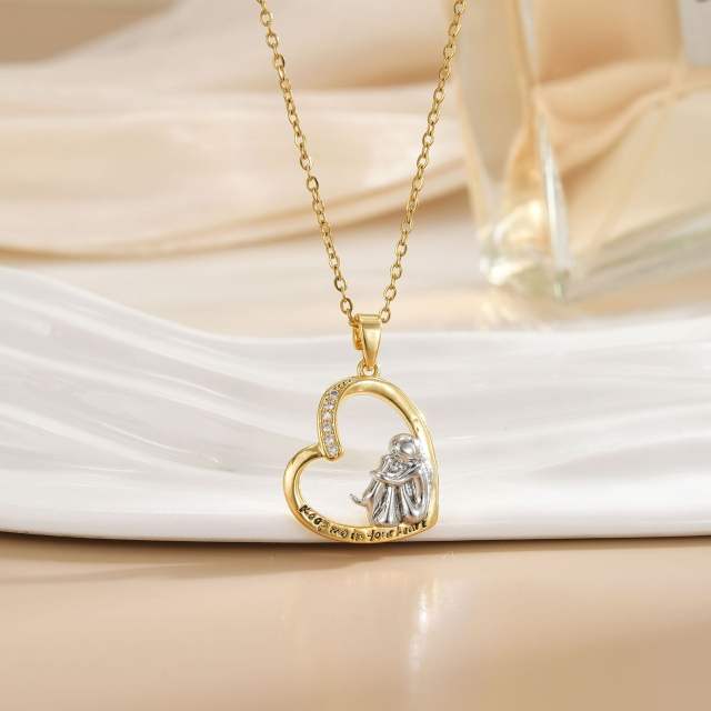 Mother's day heart-shaped animal design stainless steel chain necklace