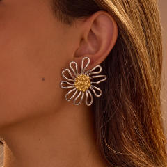 Sweet daisy flower hollow out stainless steel earrings