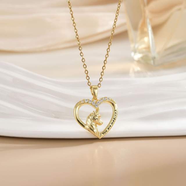 Mother's day heart-shaped animal design stainless steel chain necklace
