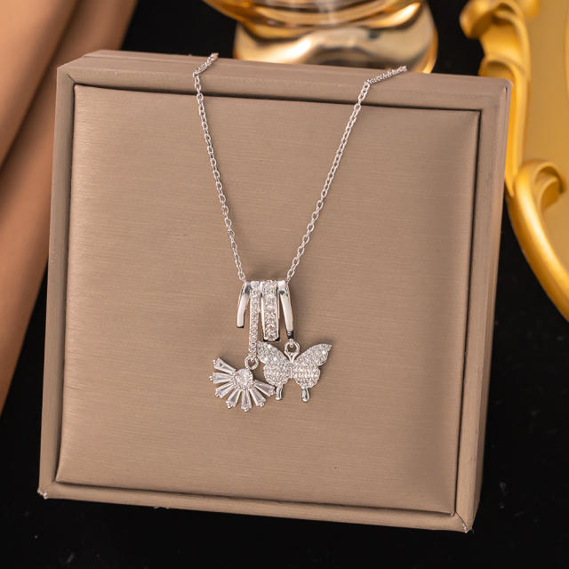 Dainty diamond copper star heart clove pendant stainless steel chain necklace