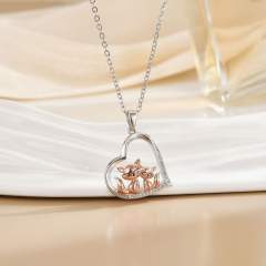Mother's day heart-shaped animal design stainless steel chain necklace