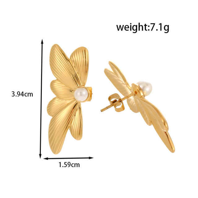 Elegant Stainless Steel Pearl Round Personality Fashion Versatile Earrings stainless steel earrings