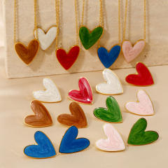 Easy match enamel heart stainless steel necklace earrings suit