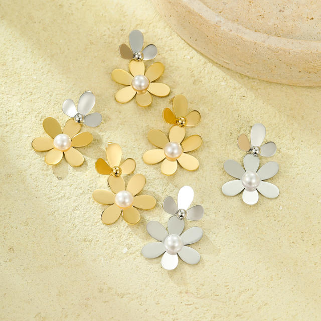 Sweet petal flower stainless steel earrings dangle earrings