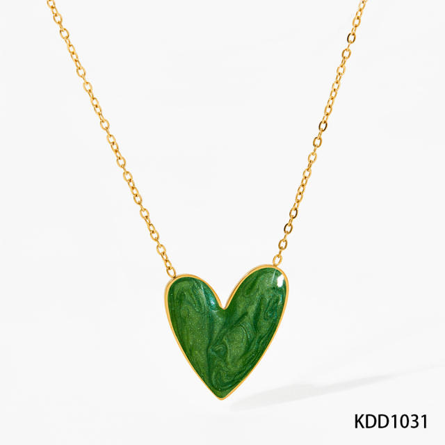 Easy match enamel heart stainless steel necklace earrings suit