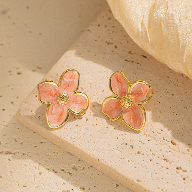 Sweet enamel butterfly star flower heart stainless steel earrings