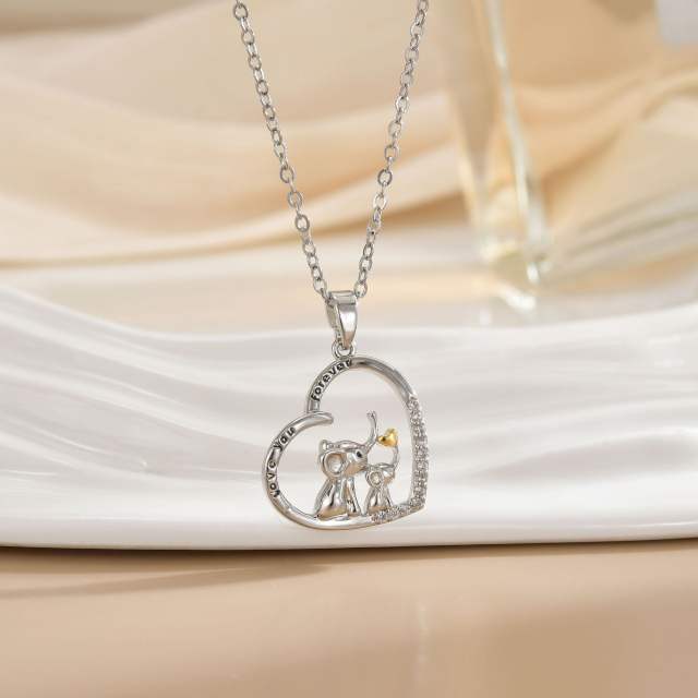 Mother's day heart-shaped animal design stainless steel chain necklace