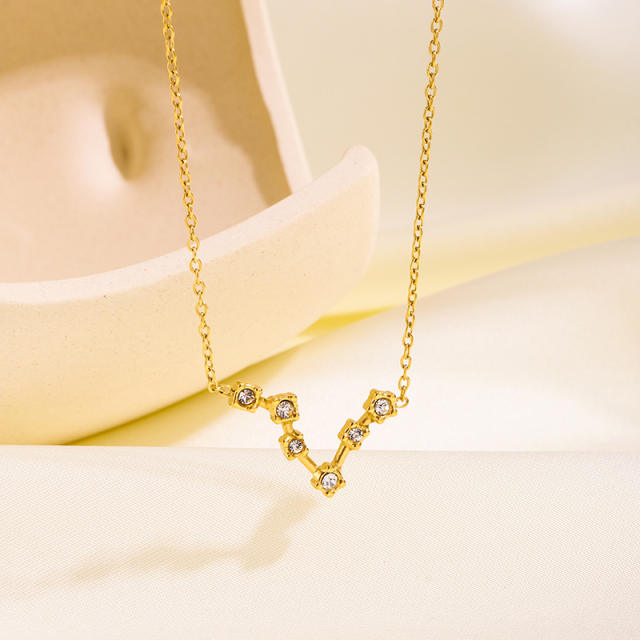 Dainty diamond zodiac symbol stainless steel necklace