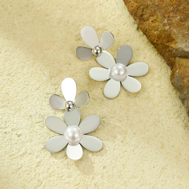 Sweet petal flower stainless steel earrings dangle earrings