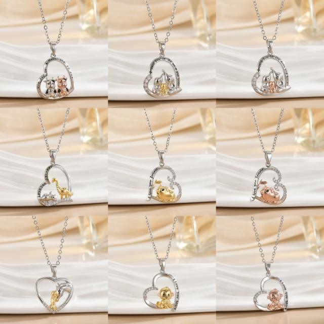 Heart-shaped Love Animal pendant stainless steel chain Necklace