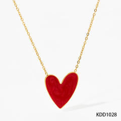 Easy match enamel heart stainless steel necklace earrings suit