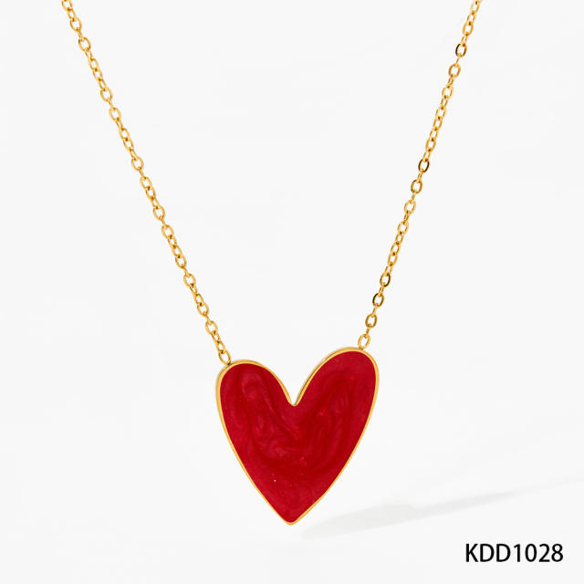 Easy match enamel heart stainless steel necklace earrings suit