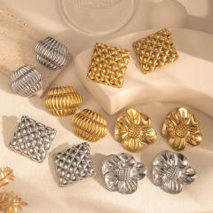 Geometric square petal flower stainless steel earrings collection