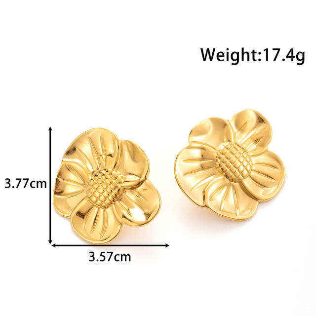 Geometric square petal flower stainless steel earrings collection