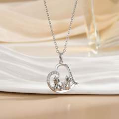 Mother's day heart-shaped animal design stainless steel chain necklace