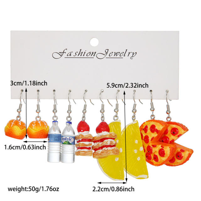 Hot Selling Resin Acrylic Earrings Combination Summer Fun Fruit Small Animal 5 Pair Earrings