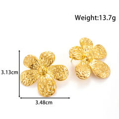 Popular big size petal flower drop shape stainless steel earrings collection