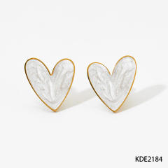Easy match enamel heart stainless steel necklace earrings suit