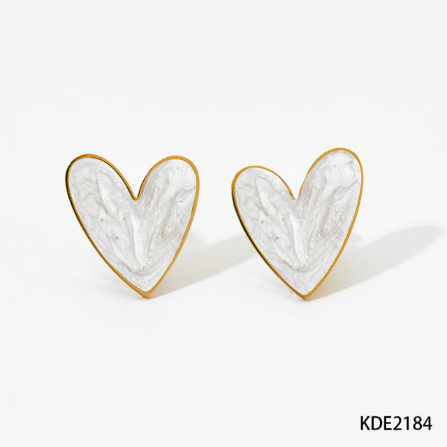 Easy match enamel heart stainless steel necklace earrings suit