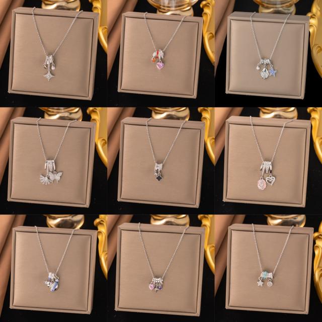 Dainty diamond copper star heart clove pendant stainless steel chain necklace