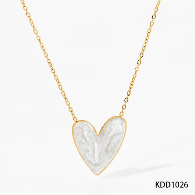 Easy match enamel heart stainless steel necklace earrings suit