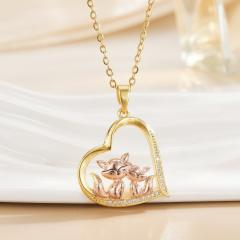 Mother's day heart-shaped animal design stainless steel chain necklace
