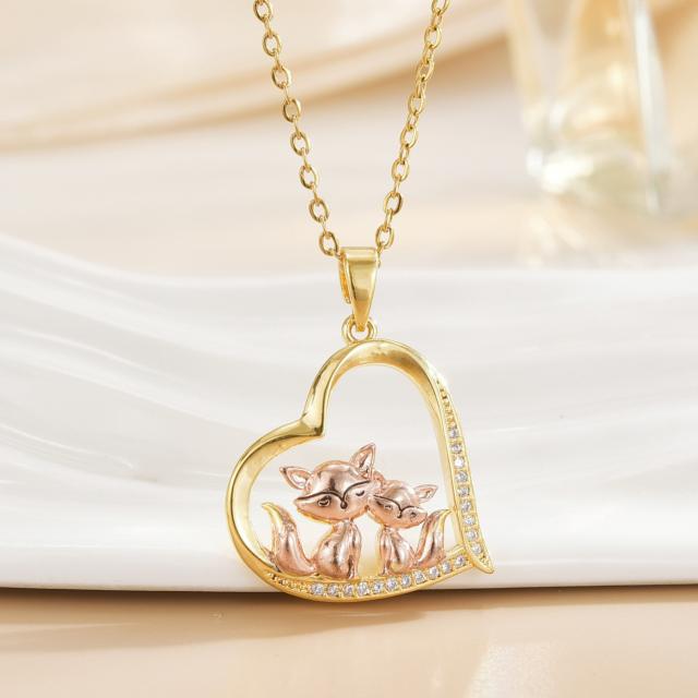 Mother's day heart-shaped animal design stainless steel chain necklace