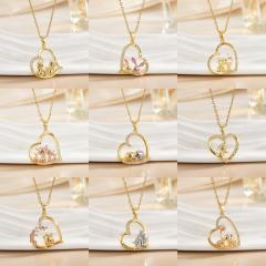 Mother's day heart-shaped animal design stainless steel chain necklace