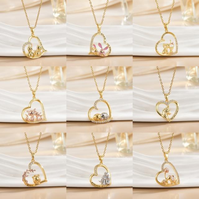Mother's day heart-shaped animal design stainless steel chain necklace