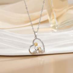 Mother's day heart-shaped animal design stainless steel chain necklace
