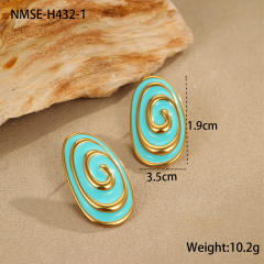 Hot fashion oval line color enamel stainless steel earrings rings suit